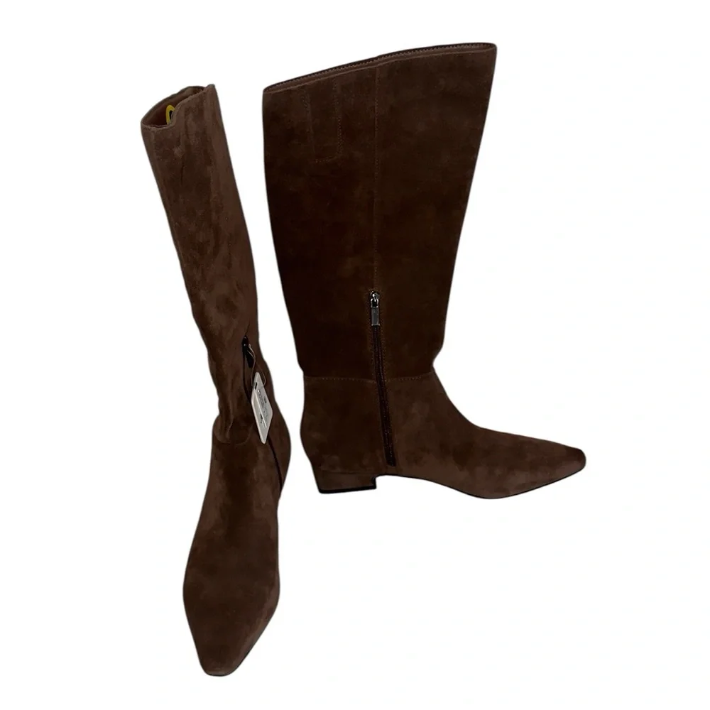 NWT Jason Wu Chocolate Brown Genuine Suede Knee-High Boots Zipper, Pointed Toe